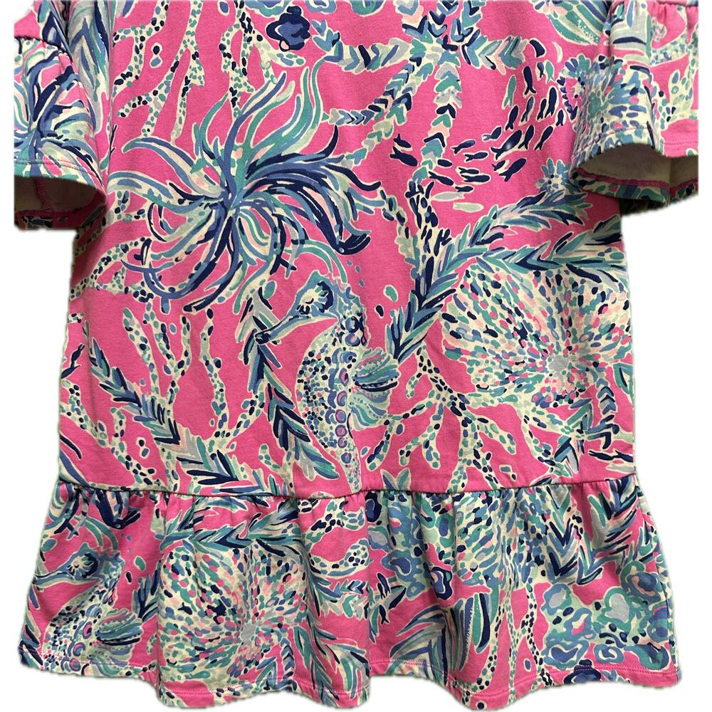 Lilly Pulitzer Girls Pink Blue Ruffle Hem Dress XL (14) Sorrento Dress - Picture 5 of 6